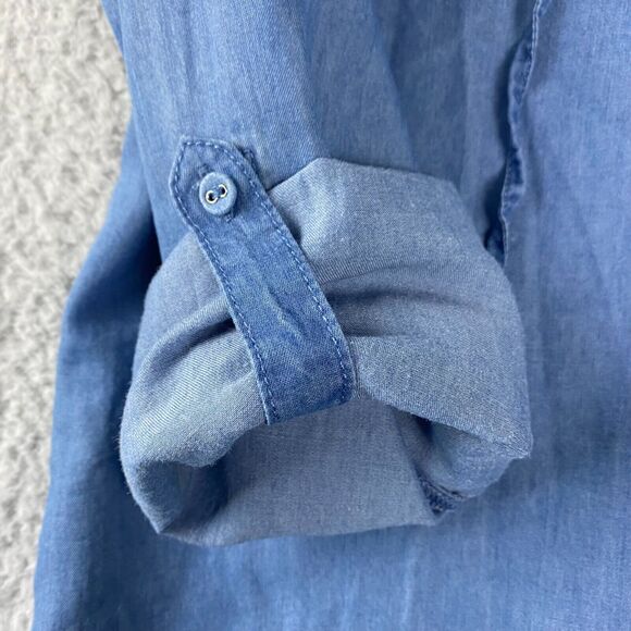 Motherhood Maternity Denim Chambray Lace Up Shirt Roll Tab‎ Sleeve Size M - Picture 6 of 12